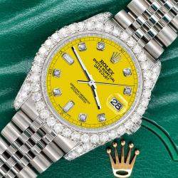 Rolex Custom Yellow 4CT Diamond Stainless Steel Datejust 116200 Automatic Men's Wristwatch 36mm