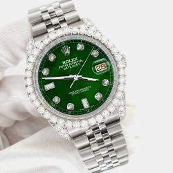 Rolex Custom Forest Green 4CT Diamond Stainless Steel Datejust 116200 Automatic Men's Wristwatch 36mm