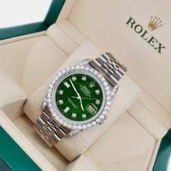Rolex Custom Forest Green 4CT Diamond Stainless Steel Datejust 116200 Automatic Men's Wristwatch 36mm