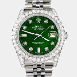 Rolex Custom Forest Green 4CT Diamond Stainless Steel Datejust 116200 Automatic Men's Wristwatch 36mm