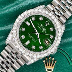 Rolex Custom Forest Green 4CT Diamond Stainless Steel Datejust 116200 Automatic Men's Wristwatch 36mm