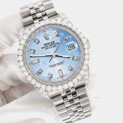 Rolex Custom Blue Flower 4CT Diamond Stainless Steel Datejust 116200 Automatic Men's Wristwatch 36mm