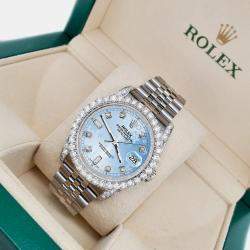 Rolex Custom Blue Flower 4CT Diamond Stainless Steel Datejust 116200 Automatic Men's Wristwatch 36mm
