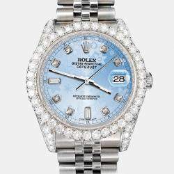Rolex Custom Blue Flower 4CT Diamond Stainless Steel Datejust 116200 Automatic Men's Wristwatch 36mm