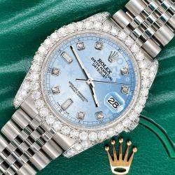 Rolex Custom Blue Flower 4CT Diamond Stainless Steel Datejust 116200 Automatic Men's Wristwatch 36mm
