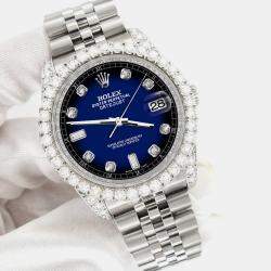 Rolex Custom Blue Vignette 4CT Diamond Stainless Steel Datejust 116200 Automatic Men's Wristwatch 36mm
