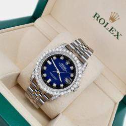 Rolex Custom Blue Vignette 4CT Diamond Stainless Steel Datejust 116200 Automatic Men's Wristwatch 36mm