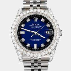 Rolex Custom Blue Vignette 4CT Diamond Stainless Steel Datejust 116200 Automatic Men's Wristwatch 36mm