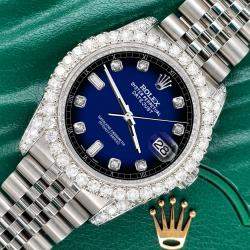 Rolex Custom Blue Vignette 4CT Diamond Stainless Steel Datejust 116200 Automatic Men's Wristwatch 36mm