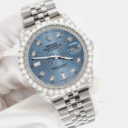 Rolex Custom Ice Blue 4CT Diamond Stainless Steel Datejust 116200 Automatic Men's Wristwatch 36mm