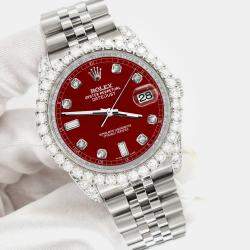 Rolex Custom Imperial Red 4CT Diamond Stainless Steel Datejust 116200 Automatic Men's Wristwatch 36mm