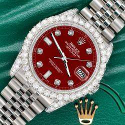Rolex Custom Imperial Red 4CT Diamond Stainless Steel Datejust 116200 Automatic Men's Wristwatch 36mm