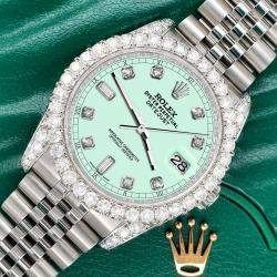 Rolex Custom Light Malachite 4CT Diamond Stainless Steel Datejust 116200 Automatic Men's Wristwatch 36mm