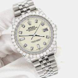 Rolex Custom Satin Linen 4CT Diamond Stainless Steel Datejust 116200 Automatic Men's Wristwatch 36mm