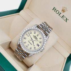 Rolex Custom Satin Linen 4CT Diamond Stainless Steel Datejust 116200 Automatic Men's Wristwatch 36mm