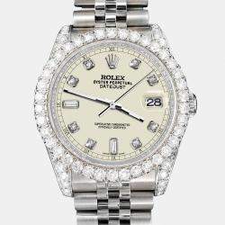 Rolex Custom Satin Linen 4CT Diamond Stainless Steel Datejust 116200 Automatic Men's Wristwatch 36mm
