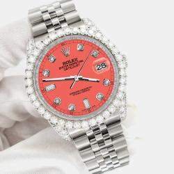 Rolex Custom Matt Coral 4CT Diamond Stainless Steel Datejust 116200 Automatic Men's Wristwatch 36mm