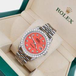 Rolex Custom Matt Coral 4CT Diamond Stainless Steel Datejust 116200 Automatic Men's Wristwatch 36mm