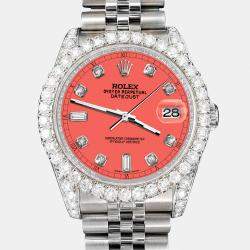 Rolex Custom Matt Coral 4CT Diamond Stainless Steel Datejust 116200 Automatic Men's Wristwatch 36mm