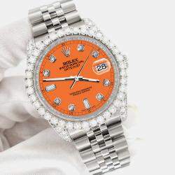Rolex Custom Pastel Orange 4CT Diamond Stainless Steel Datejust 116200 Automatic Men's Wristwatch 36mm