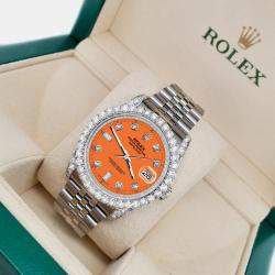 Rolex Custom Pastel Orange 4CT Diamond Stainless Steel Datejust 116200 Automatic Men's Wristwatch 36mm