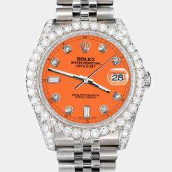 Rolex Custom Pastel Orange 4CT Diamond Stainless Steel Datejust 116200 Automatic Men's Wristwatch 36mm