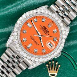 Rolex Custom Pastel Orange 4CT Diamond Stainless Steel Datejust 116200 Automatic Men's Wristwatch 36mm