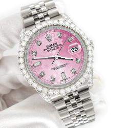 Rolex Custom Pink 4CT Diamond Stainless Steel Datejust 116200 Automatic Men's Wristwatch 36mm