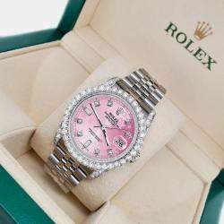 Rolex Custom Pink 4CT Diamond Stainless Steel Datejust 116200 Automatic Men's Wristwatch 36mm