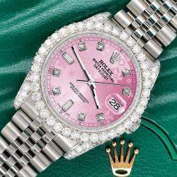 Rolex Custom Pink 4CT Diamond Stainless Steel Datejust 116200 Automatic Men's Wristwatch 36mm