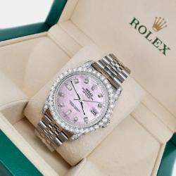 Rolex Custom Pink Pearl 4CT Diamond Stainless Steel Datejust 116200 Automatic Men's Wristwatch 36mm