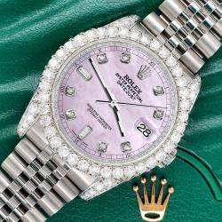 Rolex Custom Pink Pearl 4CT Diamond Stainless Steel Datejust 116200 Automatic Men's Wristwatch 36mm