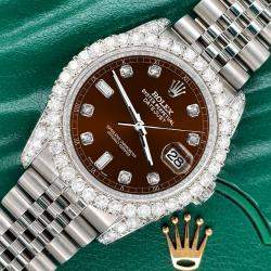 Rolex Custom Chocolate 4CT Diamond Stainless Steel Datejust 116200 Automatic Men's Wristwatch 36mm