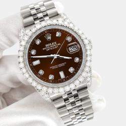 Rolex Custom Chocolate 4CT Diamond Stainless Steel Datejust 116200 Automatic Men's Wristwatch 36mm