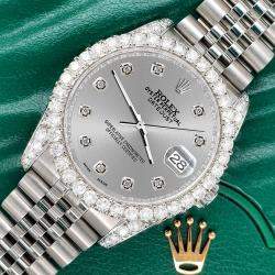 Rolex Custom Gray 3.9CT Diamond Stainless Steel Datejust 116200 Automatic Men's Wristwatch 36mm
