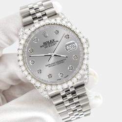 Rolex Custom Gray 3.9CT Diamond Stainless Steel Datejust 116200 Automatic Men's Wristwatch 36mm