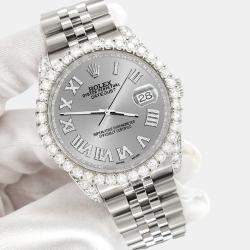 Rolex Custom Grey 4.2CT Diamond Stainless Steel Datejust 116200 Automatic Men's Wristwatch 36mm