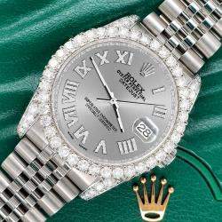 Rolex Custom Grey 4.2CT Diamond Stainless Steel Datejust 116200 Automatic Men's Wristwatch 36mm