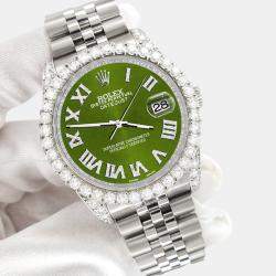 Rolex Custom Royal Green 4.2CT Diamond Stainless Steel Datejust 116200 Automatic Men's Wristwatch 36mm