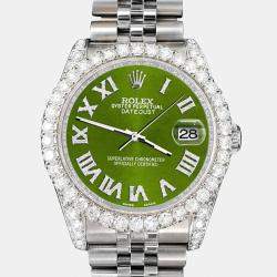 Rolex Custom Royal Green 4.2CT Diamond Stainless Steel Datejust 116200 Automatic Men's Wristwatch 36mm