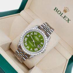 Rolex Custom Royal Green 4.2CT Diamond Stainless Steel Datejust 116200 Automatic Men's Wristwatch 36mm