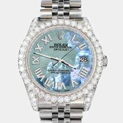Rolex Custom Tahitian Blue MOP 4.2CT Diamond Stainless Steel Datejust 116200 Automatic Men's Wristwatch 36mm
