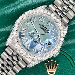 Rolex Custom Tahitian Blue MOP 4.2CT Diamond Stainless Steel Datejust 116200 Automatic Men's Wristwatch 36mm