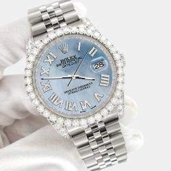 Rolex Custom Sky Blue MOP 4.2CT Diamond Stainless Steel Datejust 116200 Automatic Men's Wristwatch 36mm