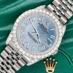 Rolex Custom Sky Blue MOP 4.2CT Diamond Stainless Steel Datejust 116200 Automatic Men's Wristwatch 36mm