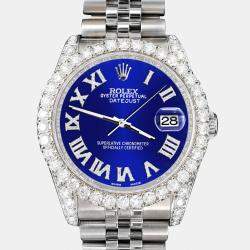 Rolex Custom Navy Blue 4.2CT Diamond Stainless Steel Datejust 116200 Automatic Men's Wristwatch 36mm
