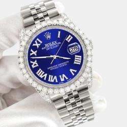 Rolex Custom Navy Blue 4.2CT Diamond Stainless Steel Datejust 116200 Automatic Men's Wristwatch 36mm