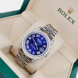 Rolex Custom Navy Blue 4.2CT Diamond Stainless Steel Datejust 116200 Automatic Men's Wristwatch 36mm