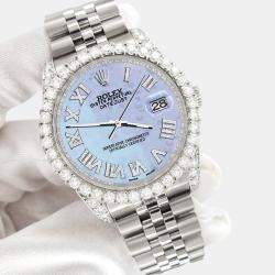 Rolex Custom Purple MOP 4.2CT Diamond Stainless Steel Datejust 116200 Automatic Men's Wristwatch 36mm