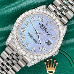 Rolex Custom Purple MOP 4.2CT Diamond Stainless Steel Datejust 116200 Automatic Men's Wristwatch 36mm